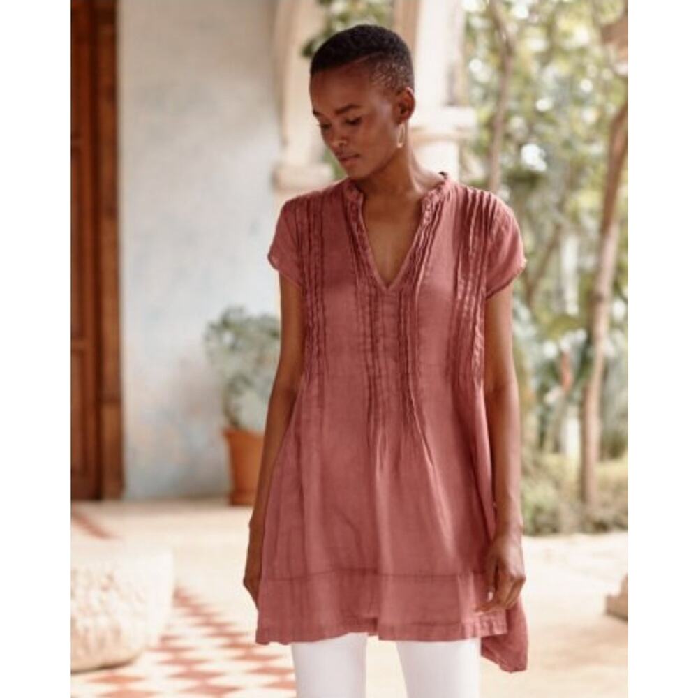 CP Shades Regina *In Pink* Cap Sleeve Linen Tunic Top XS
